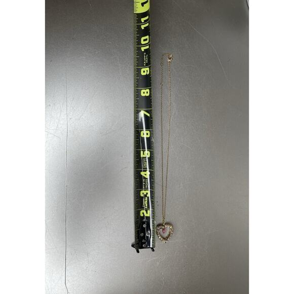 Vintage Heart Pendant Pink Aurora Borealis Rhinestones Double Sided Necklace - Picture 4 of 4